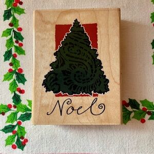 Brother Sister Design Christmas Tree NOEL Wood Mounted Rubber Stamp 3" X 4" NOS